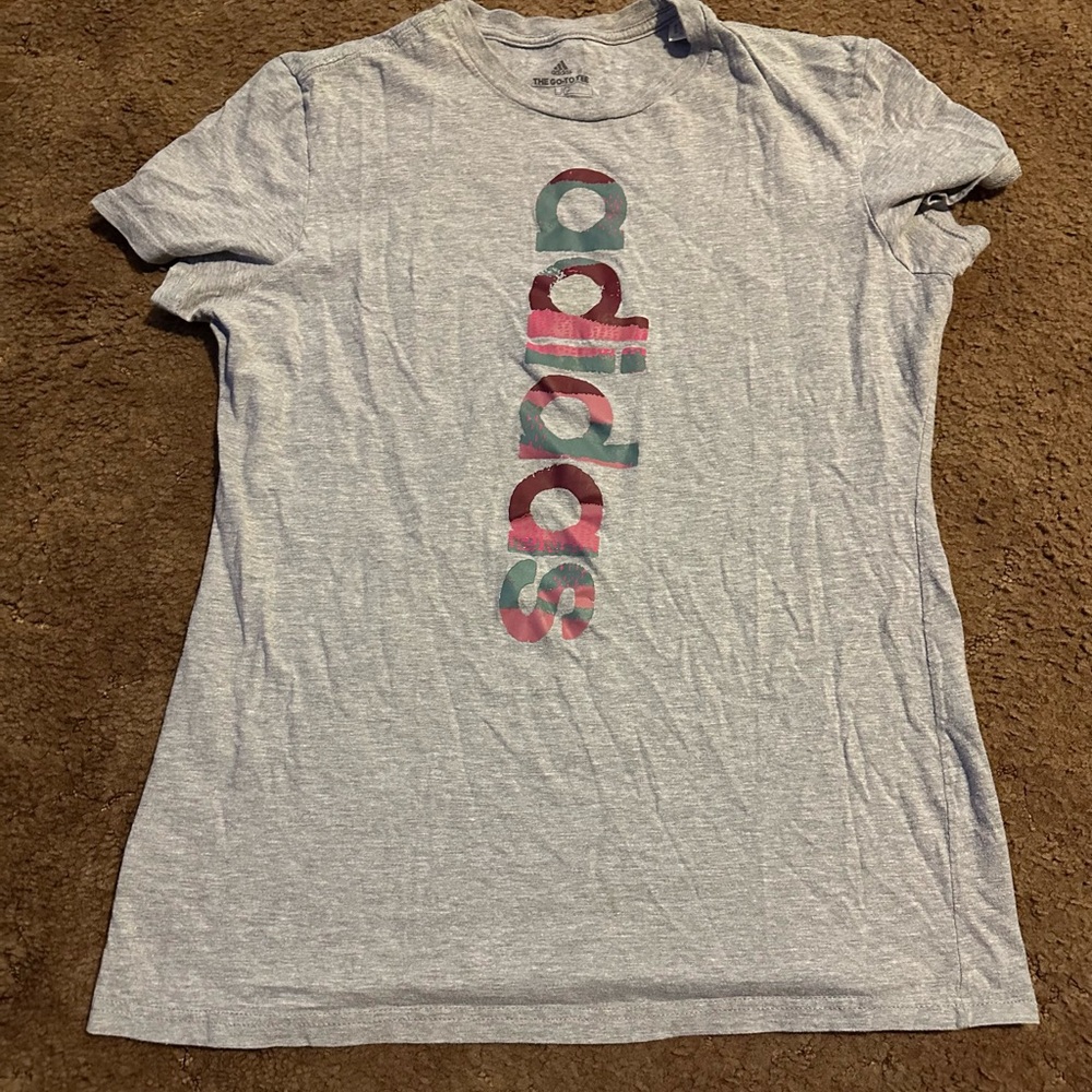 Adidas Gray Tee with Multicolor Logo